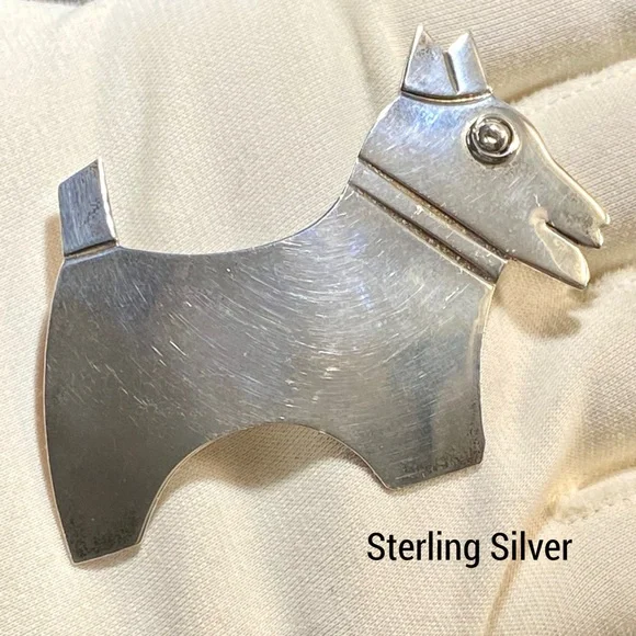 VTG Mexico ATI 925 Sterling Silver Scottie Dog Brooch Pin - Picture 2 of 9